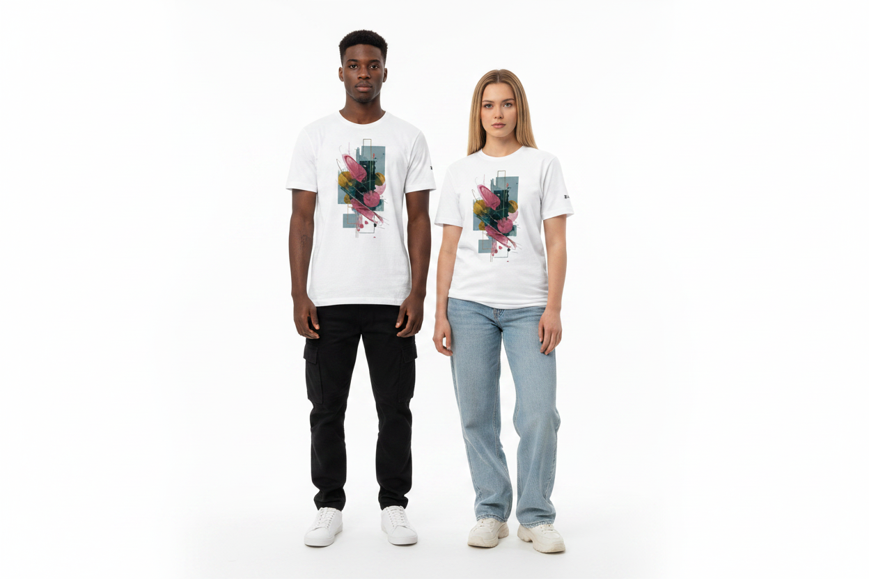Homme et femme de face t-shirt coloré