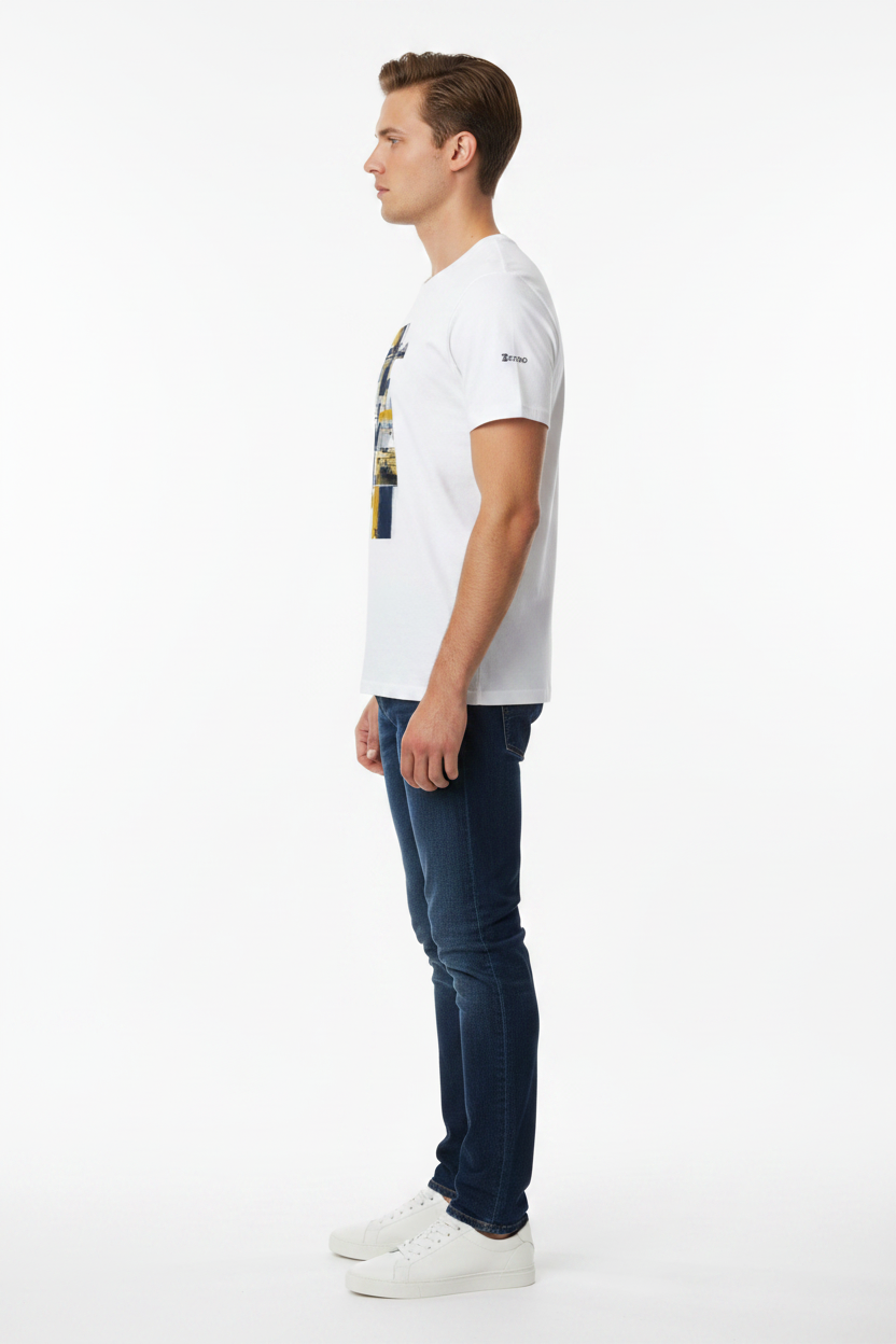Mannequin profil gauche t-shirt bleu or urbain