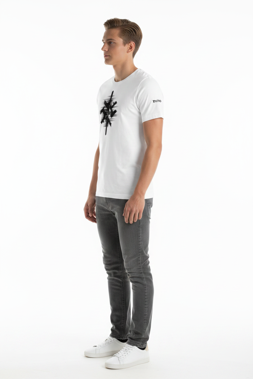 Mannequin profil gauche t-shirt croix géométrique