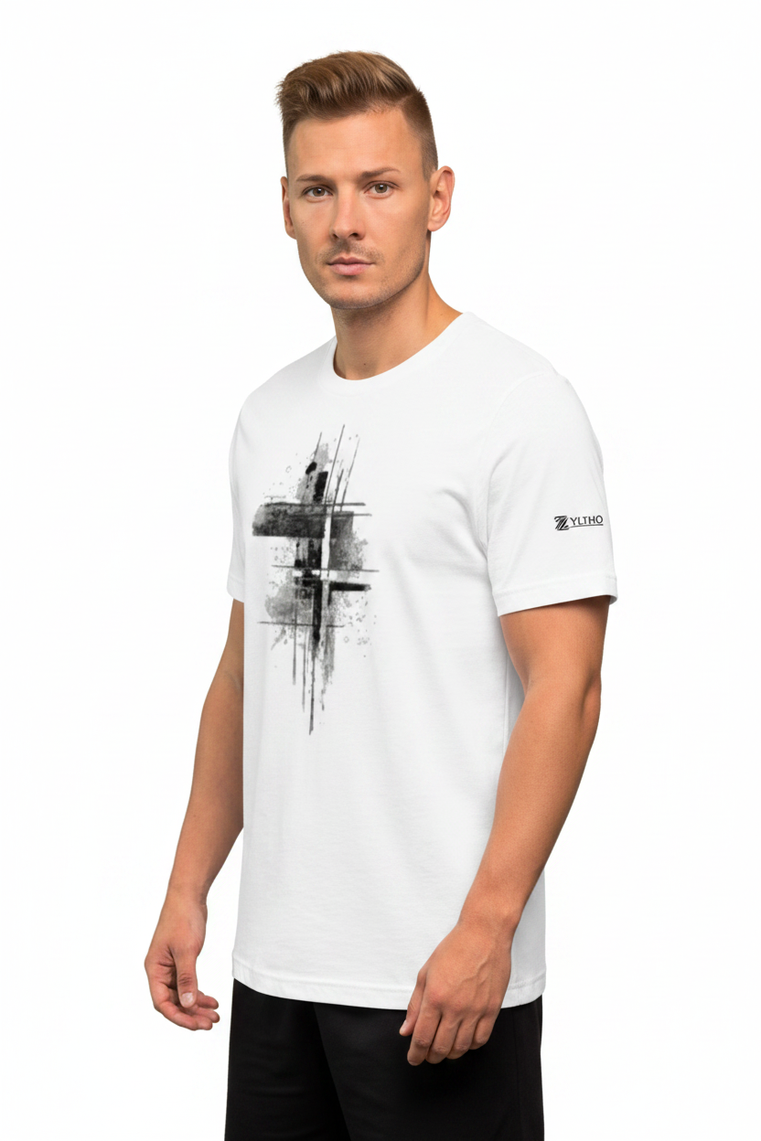 T-shirt croix géométrique vrai 3/4