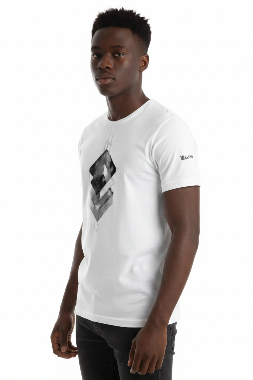 T-shirt losanges géométriques mannequin noir profil gauche